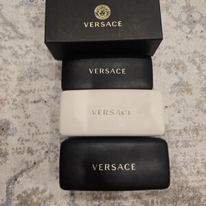 Versace Black and White Eyewear Case Set with Gold Logo